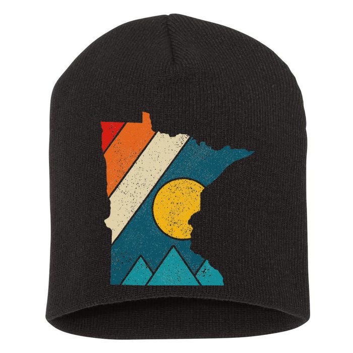 Minnesota Vintage State Map Mountains Hiking Pride Gift Short Acrylic Beanie