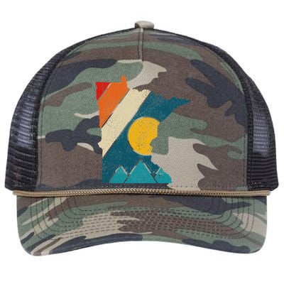 Minnesota Vintage State Map Mountains Hiking Pride Gift Retro Rope Trucker Hat Cap