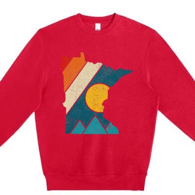 Minnesota Vintage State Map Mountains Hiking Pride Gift Premium Crewneck Sweatshirt