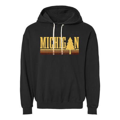 Michigan Vintage Tree State Pride Camping Hiking Michigan Garment-Dyed Fleece Hoodie