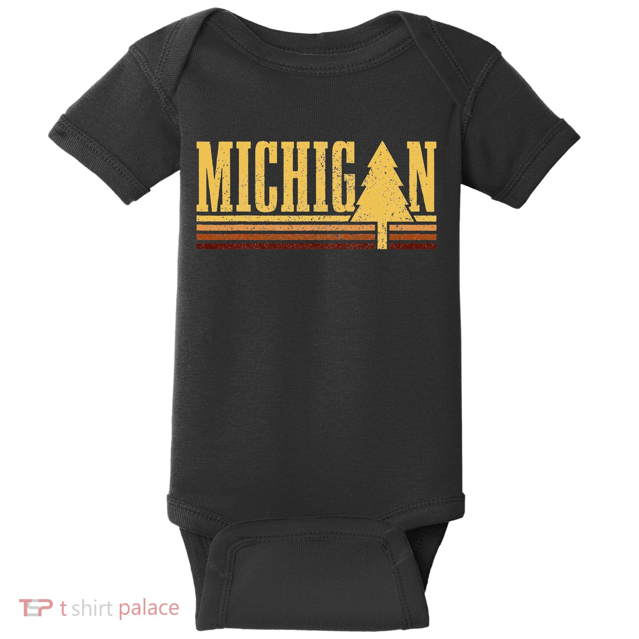 Michigan Vintage Tree State Pride Camping Hiking Michigan Baby Bodysuit