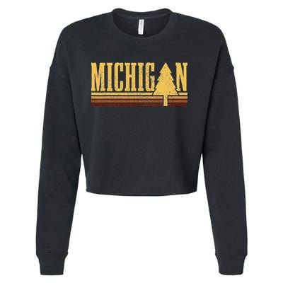Michigan Vintage Tree State Pride Camping Hiking Michigan Cropped Pullover Crew