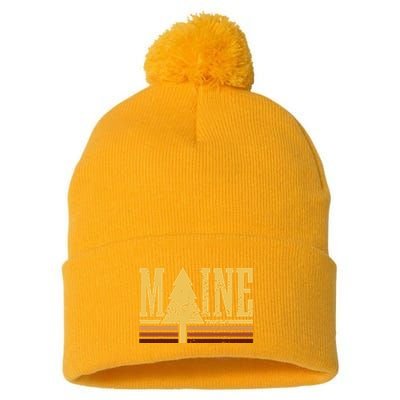 Maine Vintage Tree State Pride Camping Hiking Maine Pom Pom 12in Knit Beanie