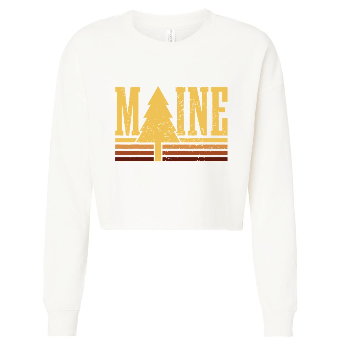 Maine Vintage Tree State Pride Camping Hiking Maine Cropped Pullover Crew