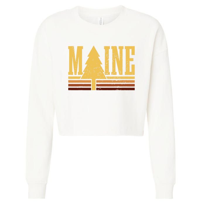 Maine Vintage Tree State Pride Camping Hiking Maine Cropped Pullover Crew