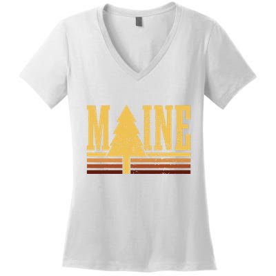 Maine Vintage Tree State Pride Camping Hiking Maine Women's V-Neck T-Shirt