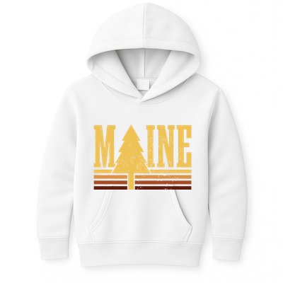 Maine Vintage Tree State Pride Camping Hiking Maine Kids Hoodie