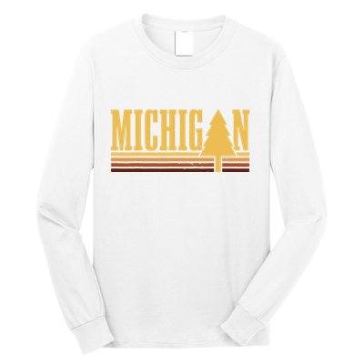 Michigan Vintage Tree State Pride Camping Hiking Michigan Long Sleeve Shirt