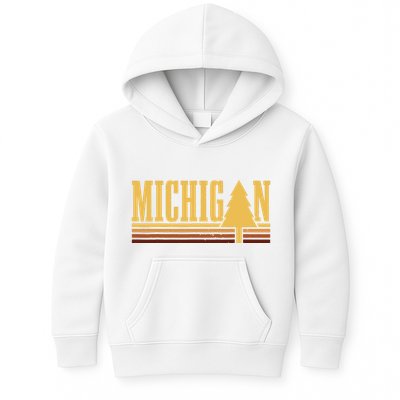 Michigan Vintage Tree State Pride Camping Hiking Michigan Kids Hoodie