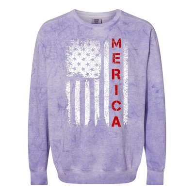 Merica Vintage USA Flag Stars And Stripes Funny 4th Of July Colorblast Crewneck Sweatshirt