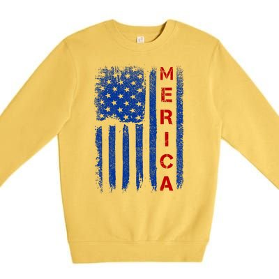 Merica Vintage USA Flag Stars And Stripes Funny 4th Of July Premium Crewneck Sweatshirt