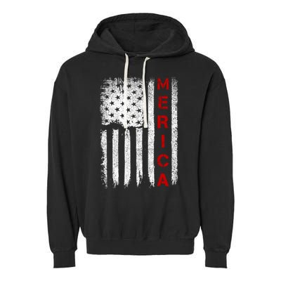 Merica Vintage USA Flag Stars And Stripes Funny 4th Of July Garment-Dyed Fleece Hoodie