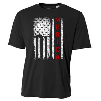 Merica Vintage USA Flag Stars And Stripes Funny 4th Of July Cooling Performance Crew T-Shirt