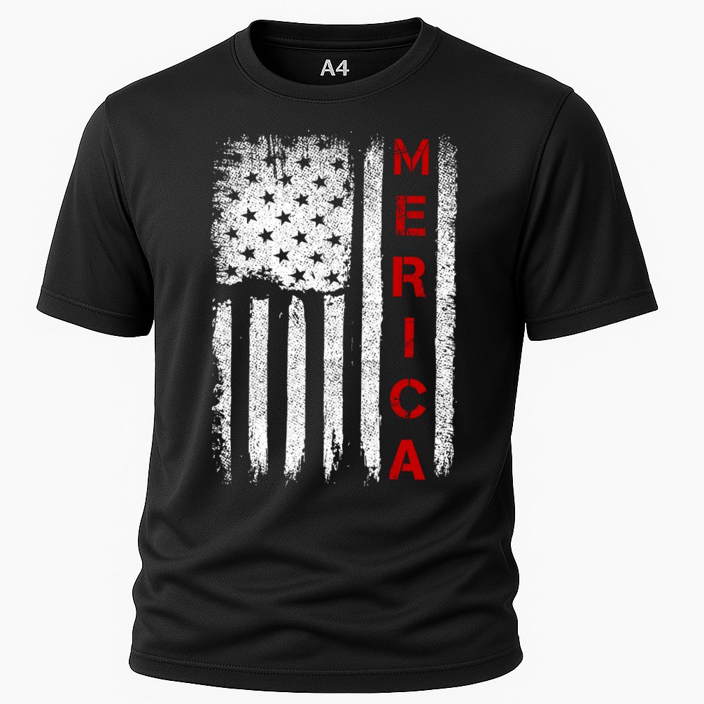 Merica Vintage USA Flag Stars And Stripes Funny 4th Of July Cooling Performance Crew T-Shirt