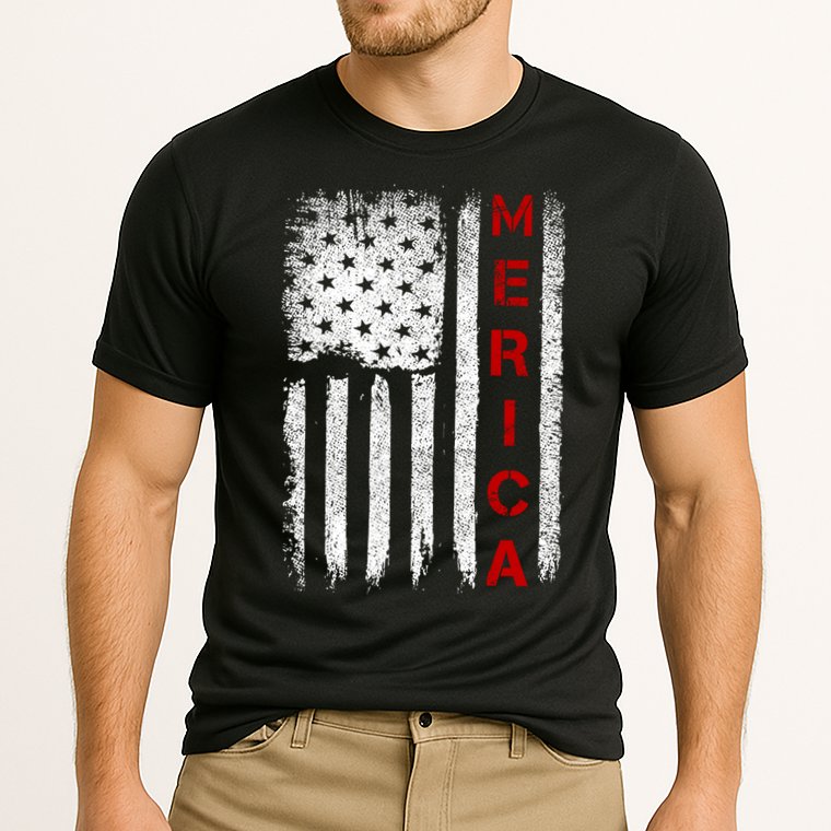 Merica Vintage USA Flag Stars And Stripes Funny 4th Of July Cooling Performance Crew T-Shirt