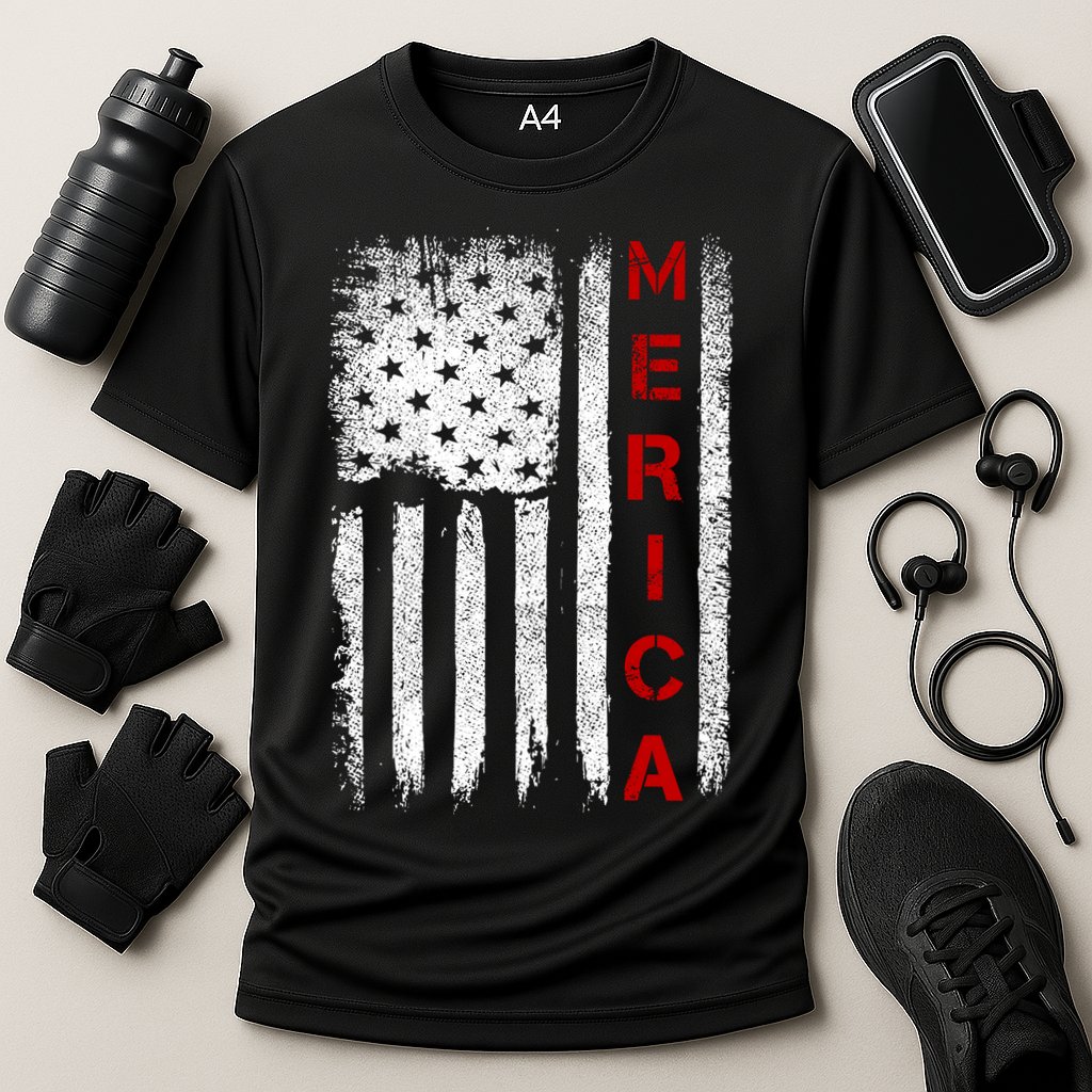 Merica Vintage USA Flag Stars And Stripes Funny 4th Of July Cooling Performance Crew T-Shirt