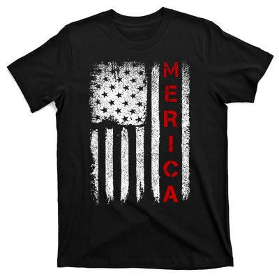 Merica Vintage USA Flag Stars And Stripes Funny 4th Of July T-Shirt