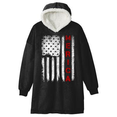 Merica Vintage USA Flag Stars And Stripes Funny 4th Of July Hooded Wearable Blanket
