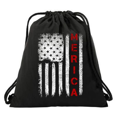 Merica Vintage USA Flag Stars And Stripes Funny 4th Of July Drawstring Bag