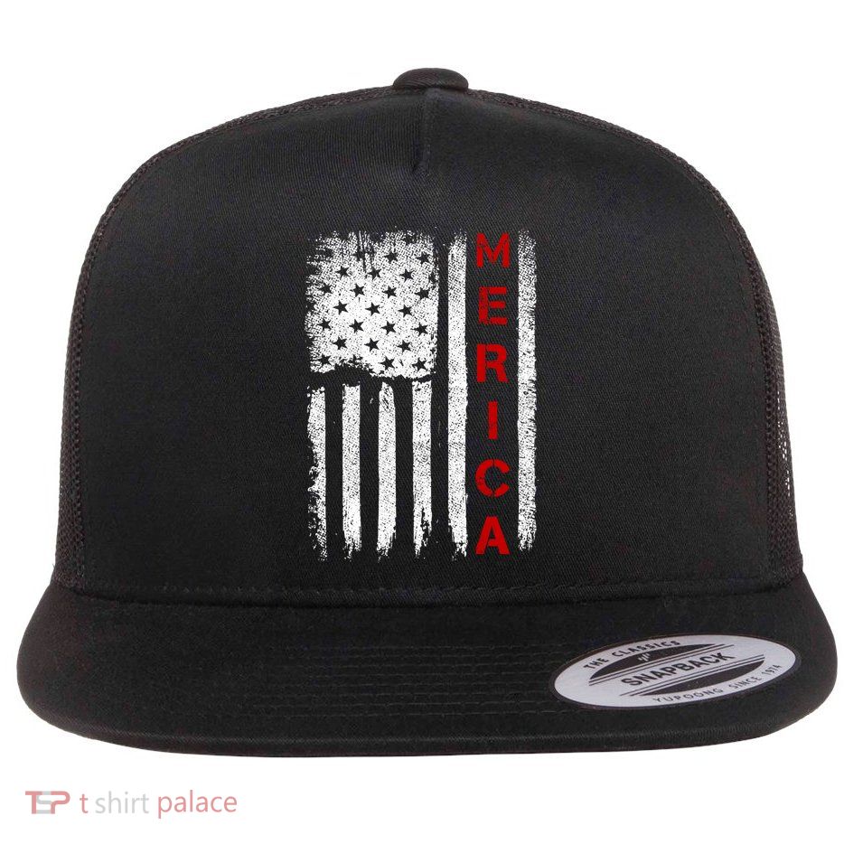 Merica Vintage USA Flag Stars And Stripes Funny 4th Of July Flatbill Hat