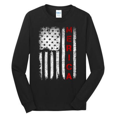 Merica Vintage USA Flag Stars And Stripes Funny 4th Of July Tall Long Sleeve T-Shirt