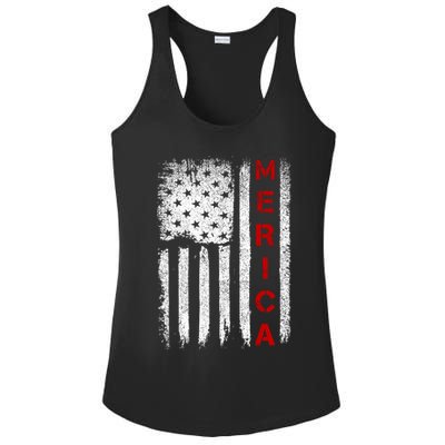 Merica Vintage USA Flag Stars And Stripes Funny 4th Of July Ladies PosiCharge Competitor Racerback Tank