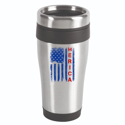 Merica Vintage USA Flag Stars And Stripes Funny 4th Of July 16oz Travel Tumbler