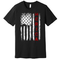 Merica Vintage USA Flag Stars And Stripes Funny 4th Of July Premium T-Shirt