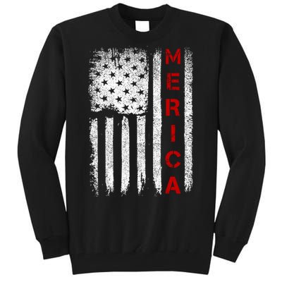 Merica Vintage USA Flag Stars And Stripes Funny 4th Of July Tall Sweatshirt