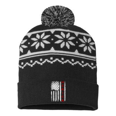 Merica Vintage USA Flag Stars And Stripes Funny 4th Of July USA-Made Snowflake Beanie