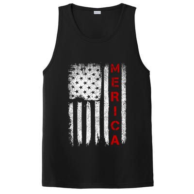 Merica Vintage USA Flag Stars And Stripes Funny 4th Of July PosiCharge Competitor Tank