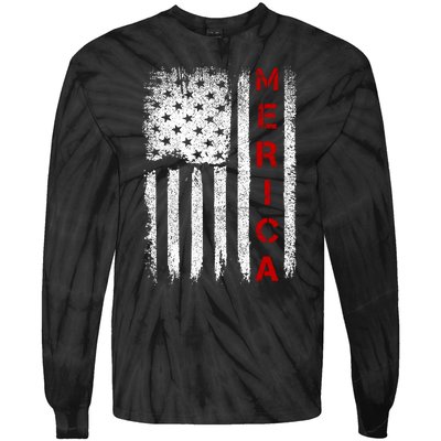 Merica Vintage USA Flag Stars And Stripes Funny 4th Of July Tie-Dye Long Sleeve Shirt