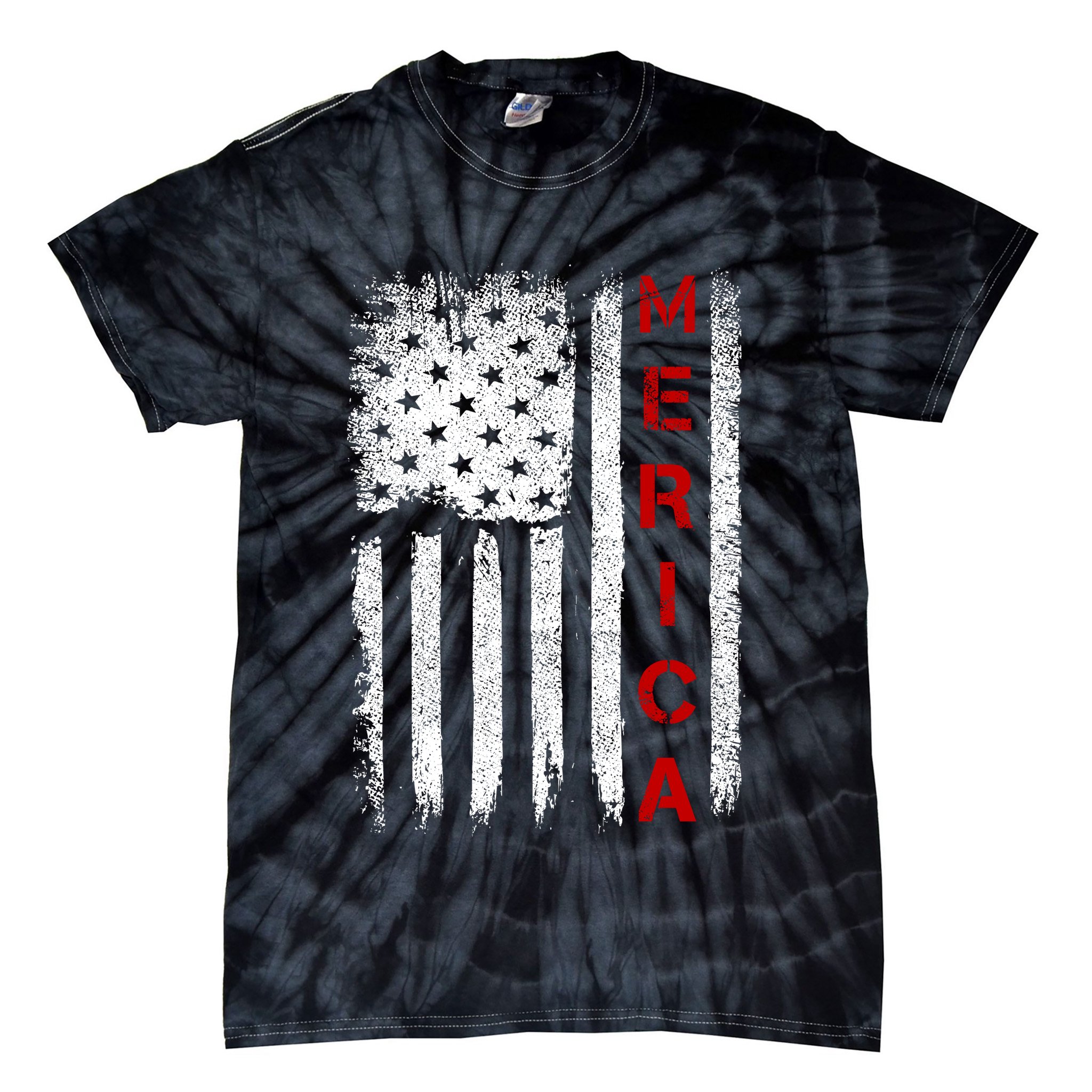 Merica Vintage USA Flag Stars And Stripes Funny 4th Of July Tie-Dye T-Shirt