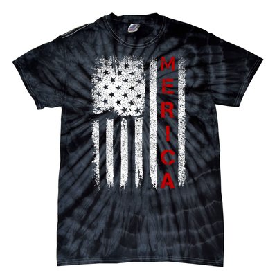 Merica Vintage USA Flag Stars And Stripes Funny 4th Of July Tie-Dye T-Shirt