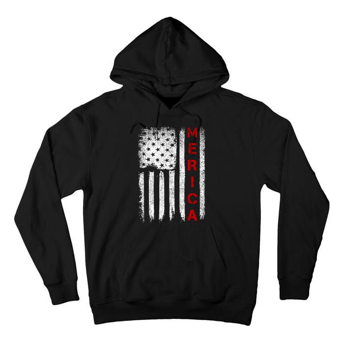 Merica Vintage USA Flag Stars And Stripes Funny 4th Of July Tall Hoodie