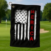 Merica Vintage USA Flag Stars And Stripes Funny 4th Of July Golf Towel