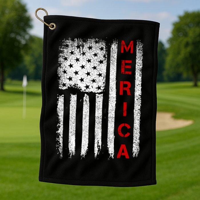 Merica Vintage USA Flag Stars And Stripes Funny 4th Of July Golf Towel
