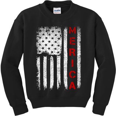 Merica Vintage USA Flag Stars And Stripes Funny 4th Of July Kids Sweatshirt