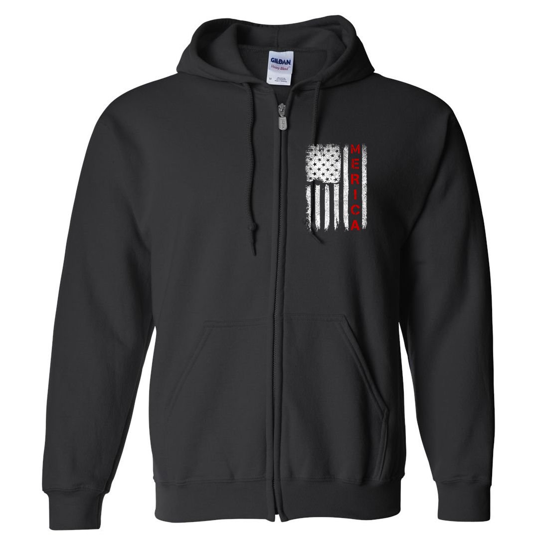 Merica Vintage USA Flag Stars And Stripes Funny 4th Of July Full Zip Hoodie