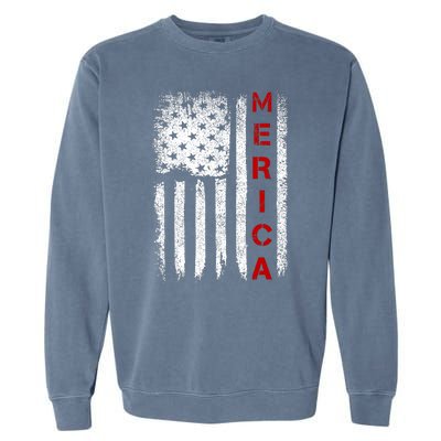 Merica Vintage USA Flag Stars And Stripes Funny 4th Of July Garment-Dyed Sweatshirt