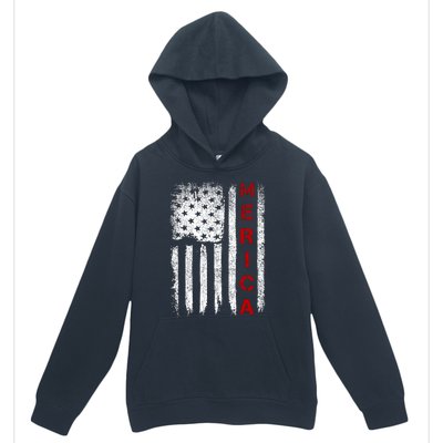 Merica Vintage USA Flag Stars And Stripes Funny 4th Of July Urban Pullover Hoodie