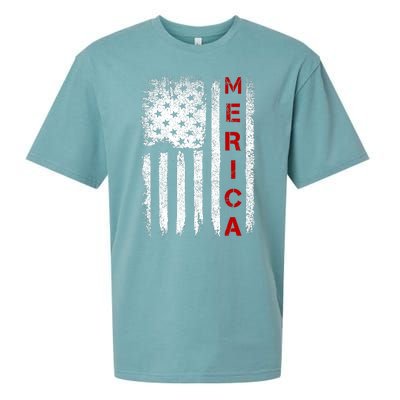 Merica Vintage USA Flag Stars And Stripes Funny 4th Of July Sueded Cloud Jersey T-Shirt