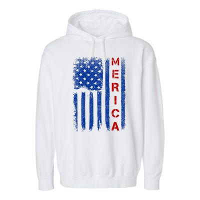 Merica Vintage USA Flag Stars And Stripes Funny 4th Of July Garment-Dyed Fleece Hoodie