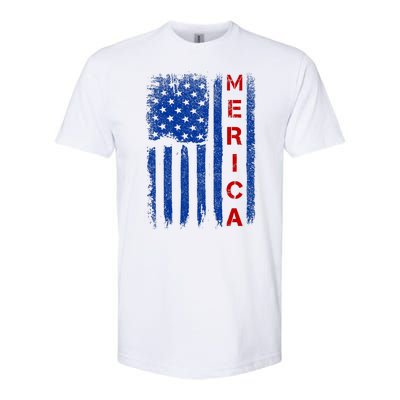 Merica Vintage USA Flag Stars And Stripes Funny 4th Of July Softstyle CVC T-Shirt