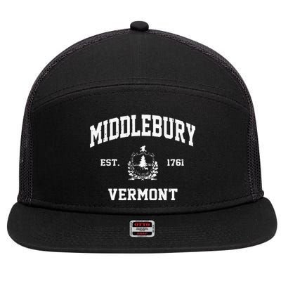 Middlebury Vermont VT Vintage State Athletic Style 7 Panel Mesh Trucker Snapback Hat