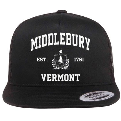 Middlebury Vermont VT Vintage State Athletic Style Flat Bill Trucker Hat