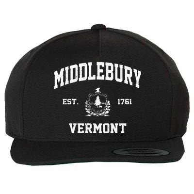 Middlebury Vermont VT Vintage State Athletic Style Wool Snapback Cap