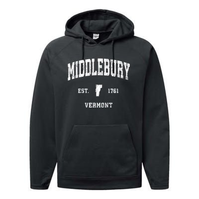 Middlebury Vermont Vt Vintage Athletic Black Sports Performance Fleece Hoodie