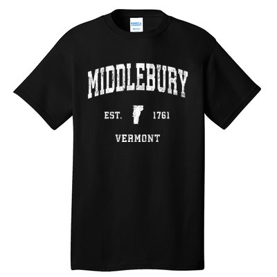 Middlebury Vermont Vt Vintage Athletic Black Sports Tall T-Shirt