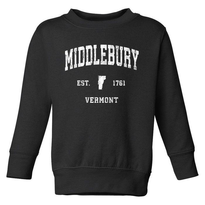 Middlebury Vermont Vt Vintage Athletic Black Sports Toddler Sweatshirt